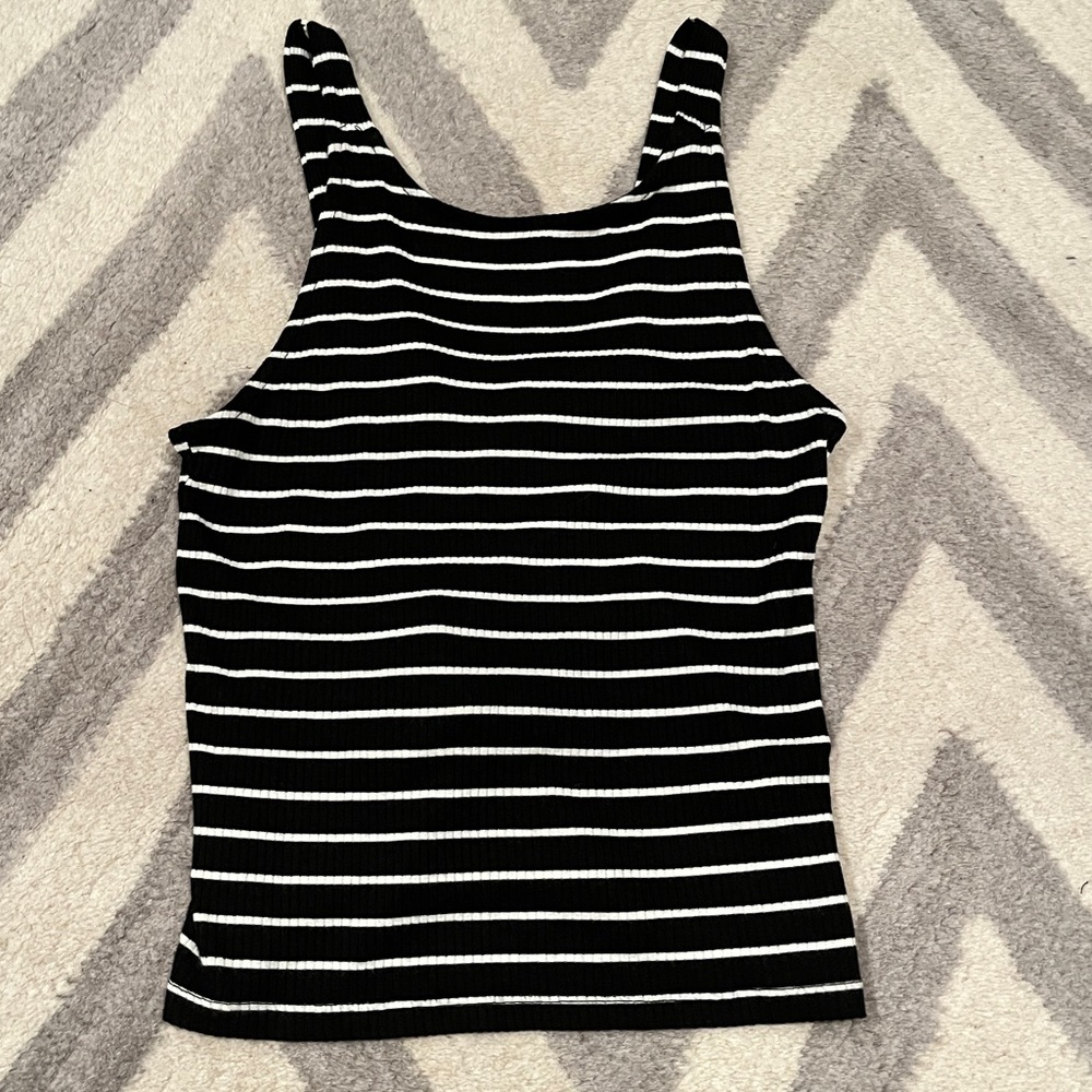 Black and White Striped Tank with Tie Back